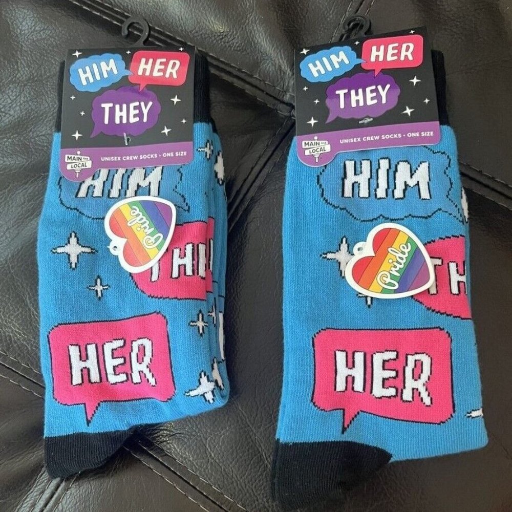 2 PAIRS Pride Socks Him Her They Unisex Crew Socks One SIZE NWT